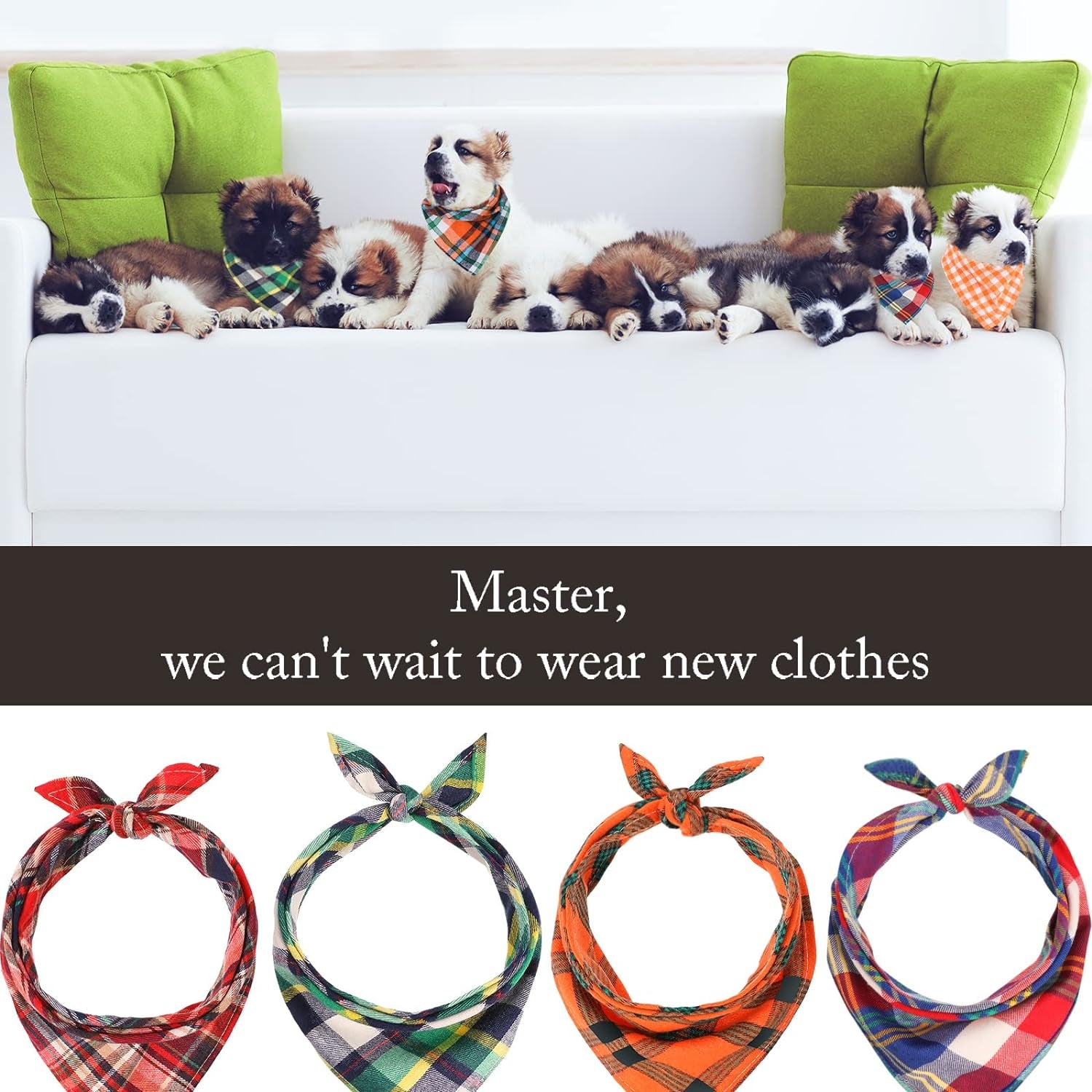 12-Piece Adjustable Plaid Dog Bandana Set - Triangle Bibs for Small to Medium Pets (Buffalo Plaid Design)