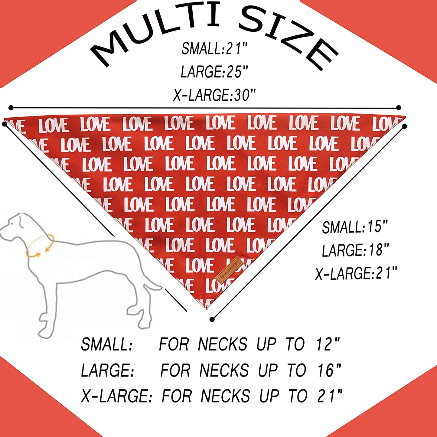 Love Dog Bandanas - 2 Pack Reversible Triangle Scarves for Medium and Large Dogs, Ideal for Mother's Day and Valentine's Day, Made with Premium Durable Fabric