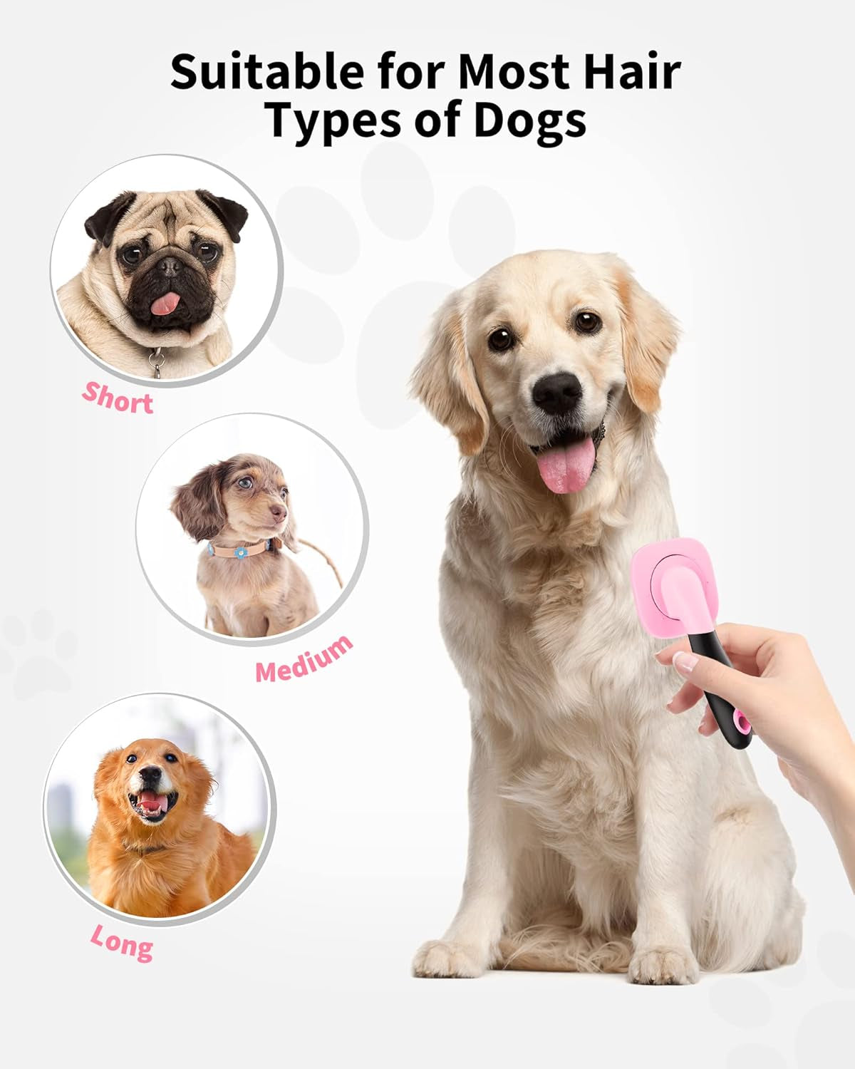 Professional Slicker Brush for Dogs and Cats - Shedding Tool (Pink)