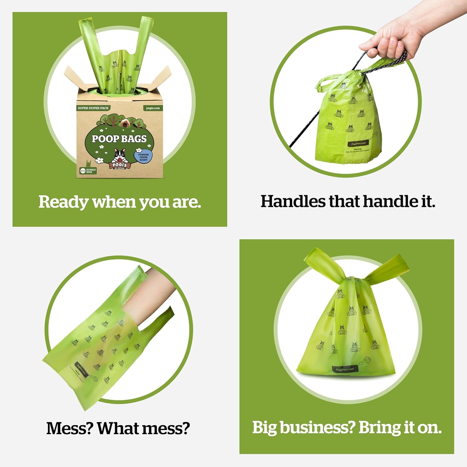 Pogi's Extra-Thick, Leak-Proof Dog Waste Bags with Handles – Unscented, Large, 900 Count