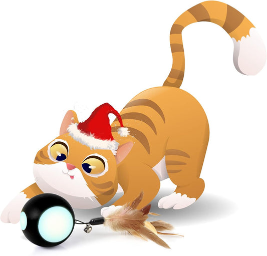 Automatic Interactive Cat Toy Ball - Rechargeable Feather Ball with Bell & LED Lights for Indoor Cats and Kittens (Black)