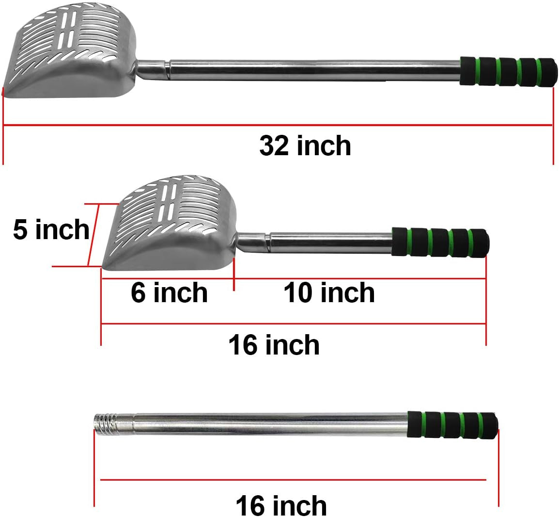 32-Inch Metal Cat Litter Scoop with Long Handle - Non-Stick Aluminum Deep Shovel for Efficient Multi-Cat Clump Management