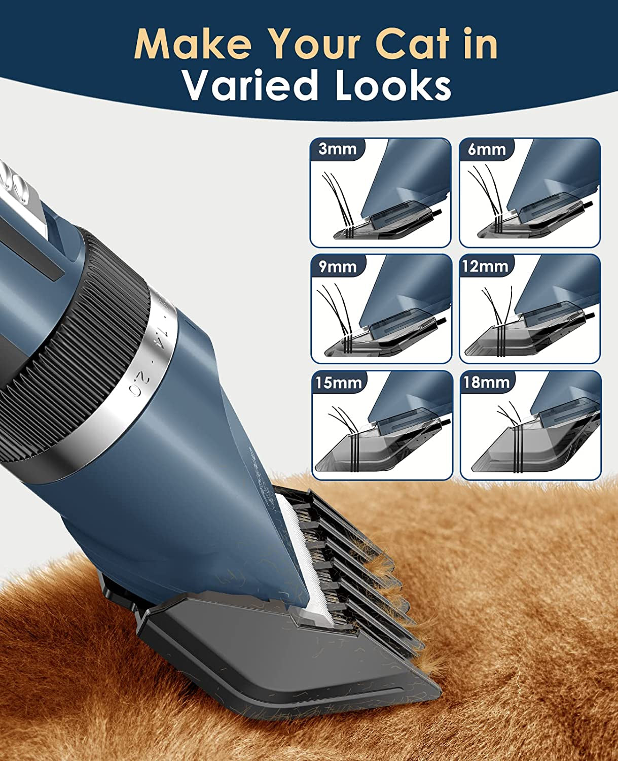 Professional Cordless Cat Clippers for Matted and Long Hair, 2-Speed Grooming Kit for Cats and Small Dogs (Blue)