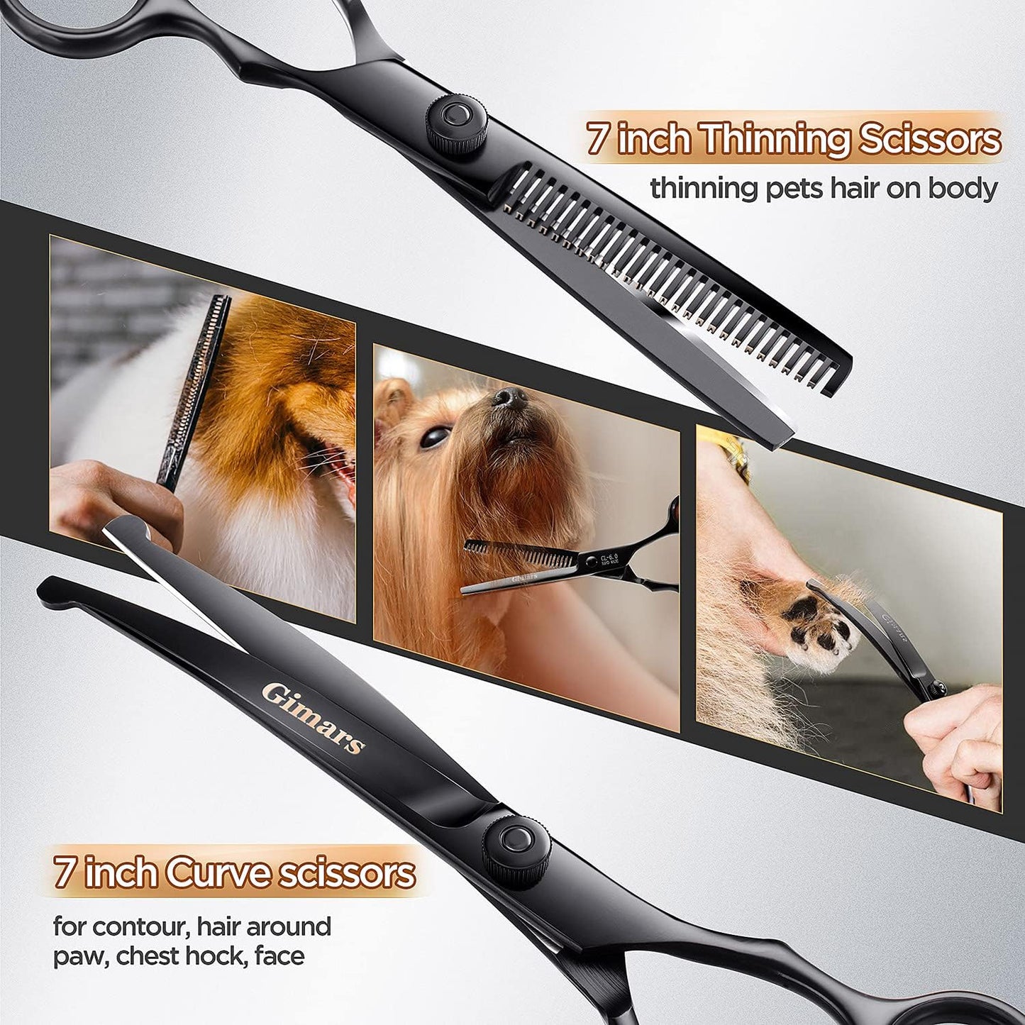 7-Inch Professional 6-in-1 Grooming Scissors for Dogs, Cats, and Other Animals - Heavy Duty Titanium Coated Stainless Steel with Safety Round Tip