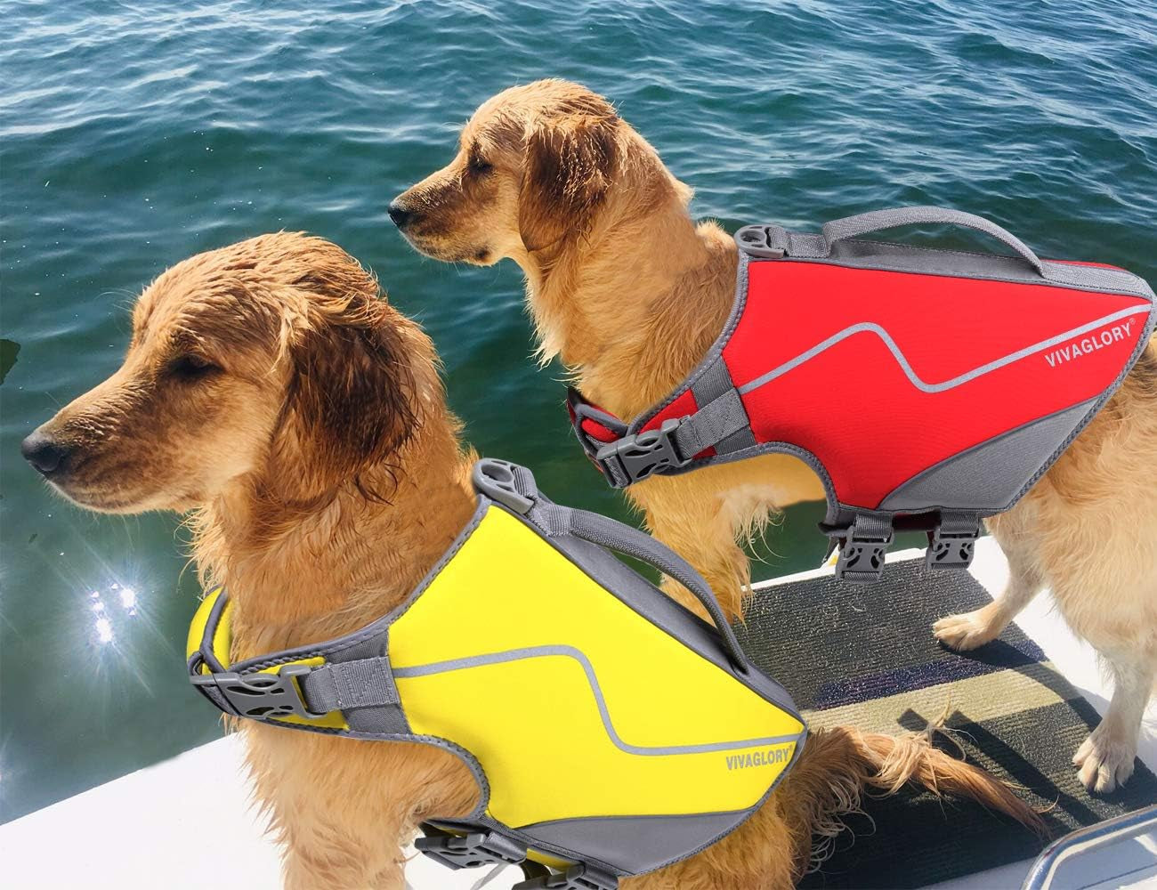 Lightweight Neoprene Dog Life Vest for Swimming and Boating, Buoyant Dog Life Jacket with Handle, Medium, Red