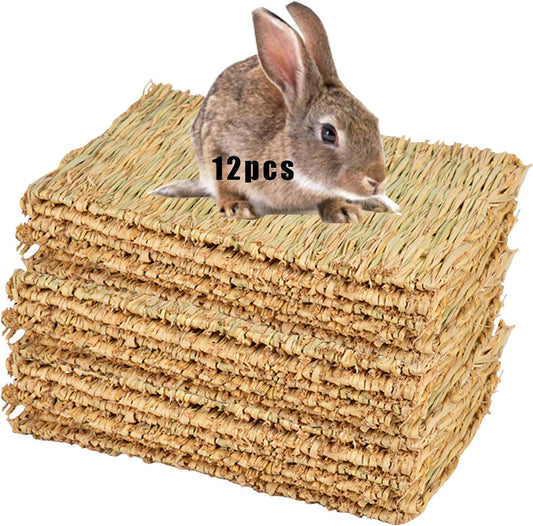 Grass Mat Set for Small Animals - 12PCS Woven Chew Toys and Bedding for Rabbits, Guinea Pigs, Chinchillas, Squirrels, Hamsters, Cats, and Dogs