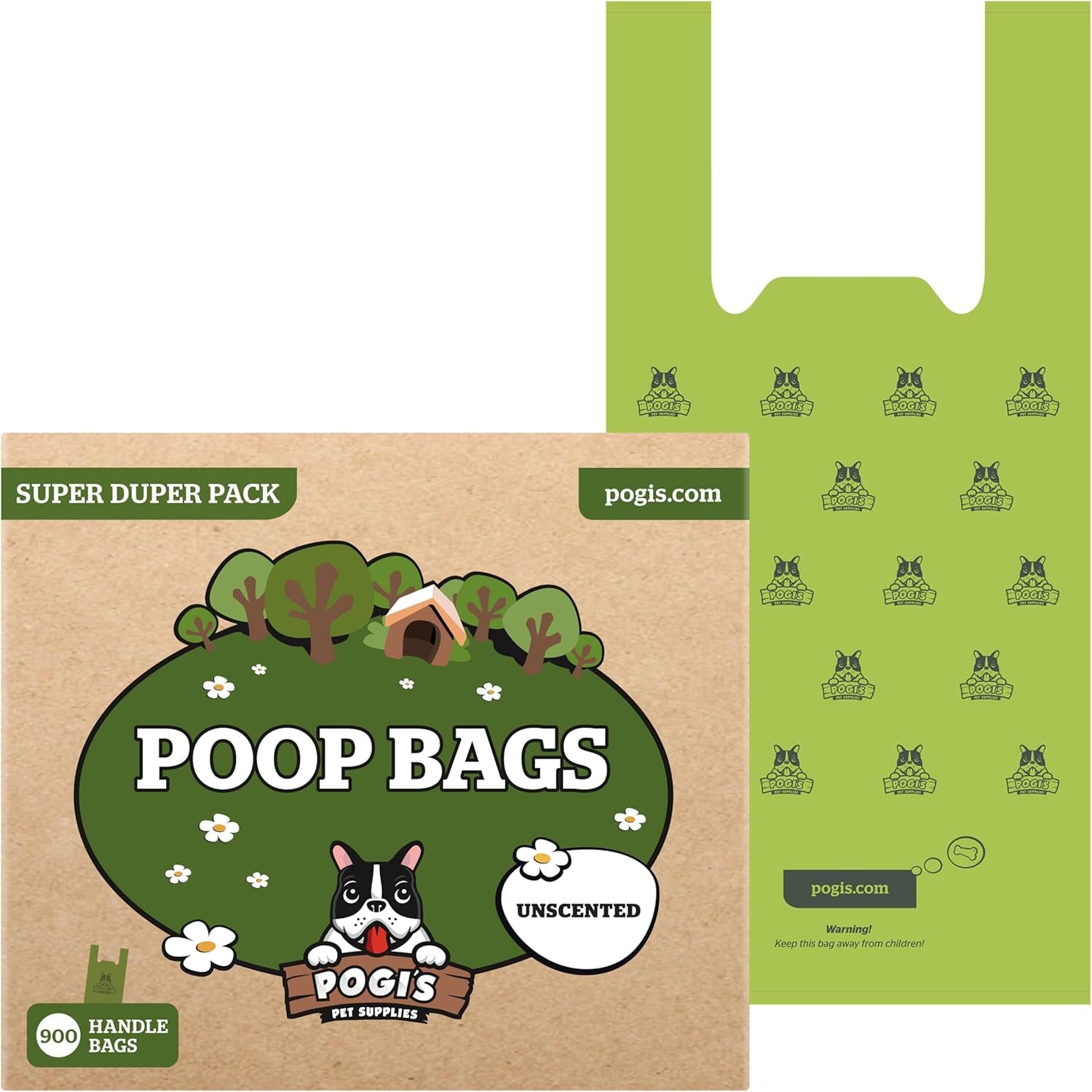 Pogi's Extra-Thick, Leak-Proof Dog Waste Bags with Handles – Unscented, Large, 900 Count