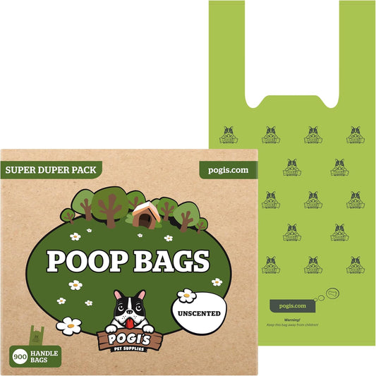 Pogi's Extra-Thick, Leak-Proof Dog Waste Bags with Handles – Unscented, Large, 900 Count